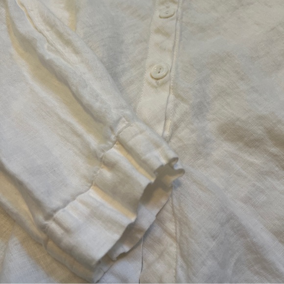 Flax 100% Linen Button Front Top 1G Off White Relaxed Fit Artsy - Picture 5 of 10
